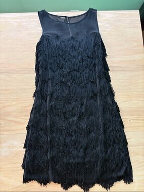 Aidan Mattox black fringe dress